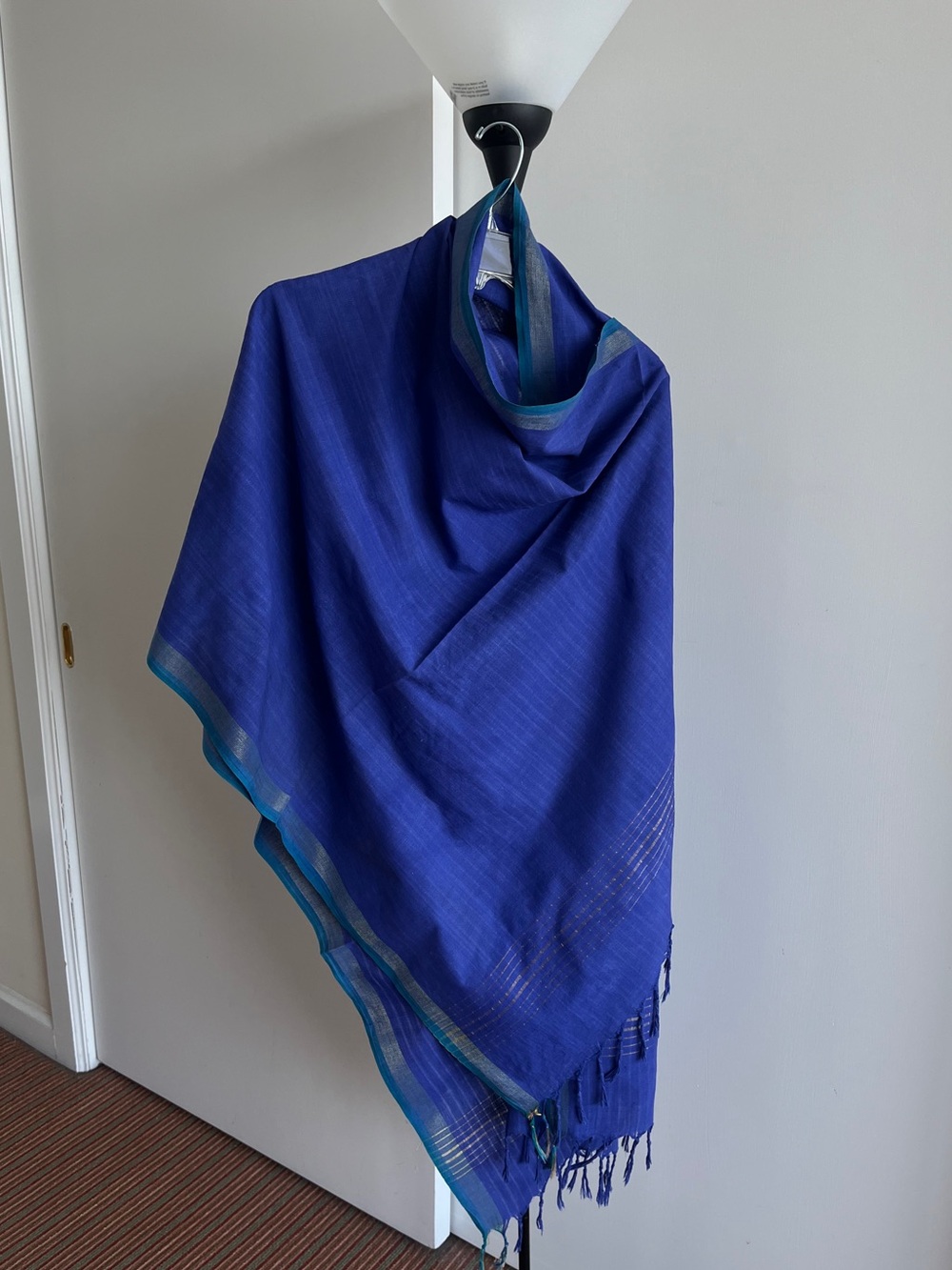 Fabindia style 100% Cotton Dupatta scarf wrap Purple Teal Green Border Gold Zari